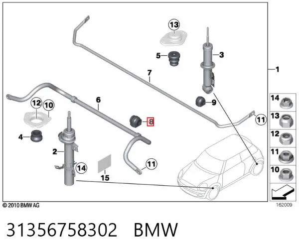 Buje de barra estabilizadora delantera 31356758302 BMW