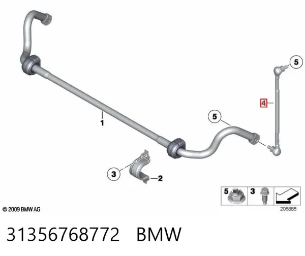 Bieleta estabilizadora delantera derecha 31356768772 BMW