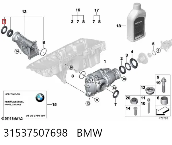 Retén del diferencial del eje delantero 31537507698 BMW