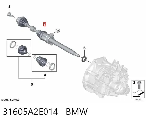 Semieje delantero derecho 31605A2E014 BMW