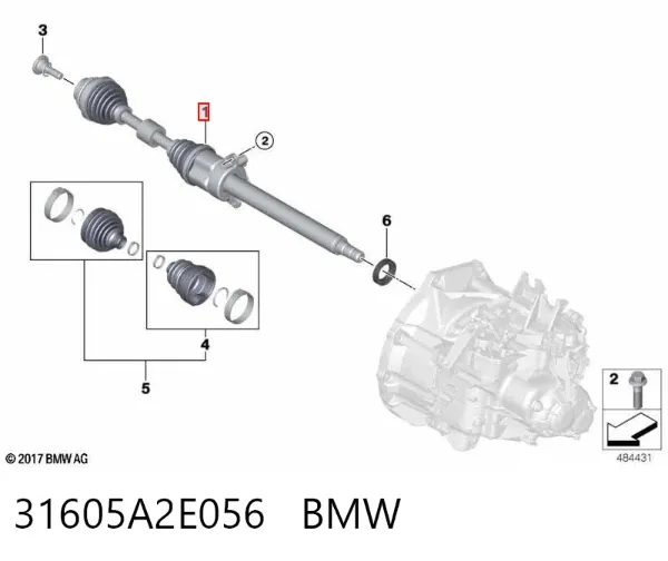 Semieje delantero derecho 31605A2E056 BMW