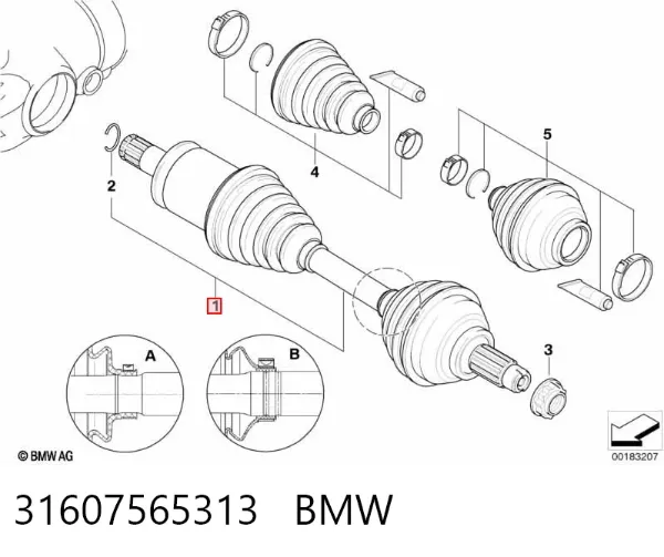 Semieje delantero izquierdo 31607565313 BMW