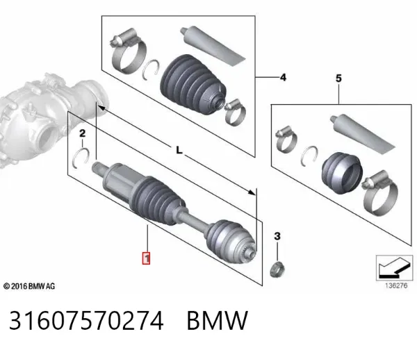 Semieje delantero derecho 31607570274 BMW