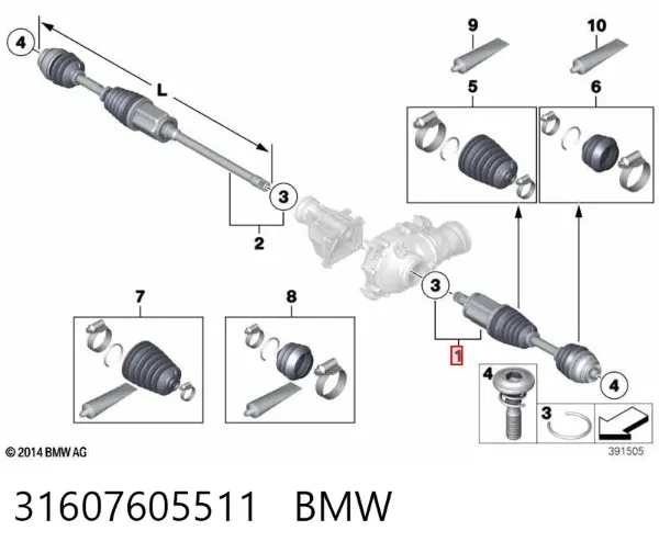 Semieje delantero izquierdo 31607605511 BMW