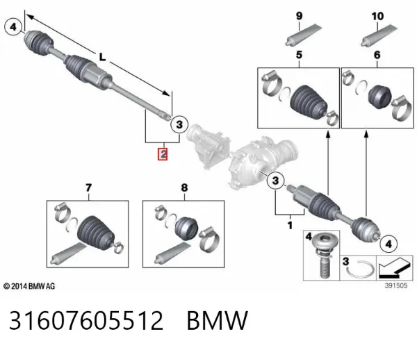 Semieje delantero derecho 31607605512 BMW