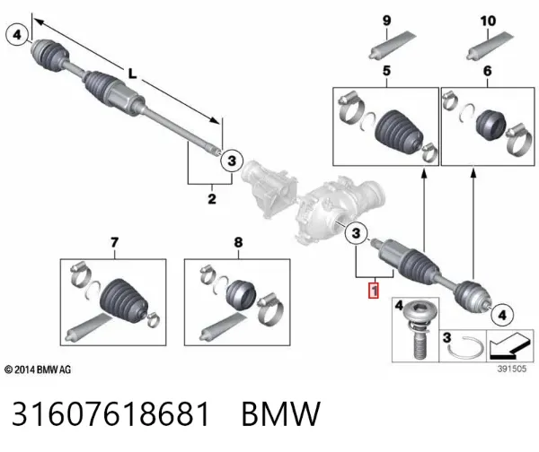 Semieje delantero izquierdo 31607618681 BMW