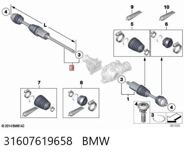 Semieje delantero derecho 31607619658 BMW