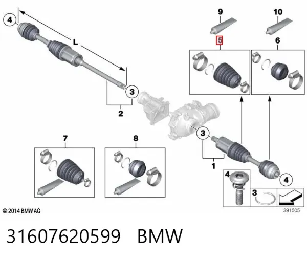 Fuelle, junta homocinética interna izquierda del semieje delantero 31607620599 BMW