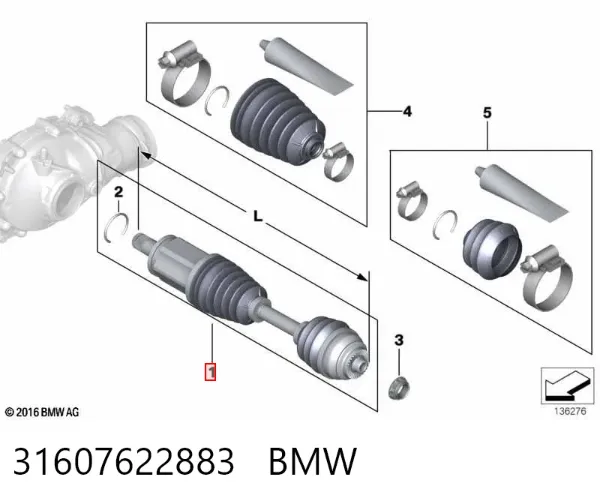 Semieje delantero izquierdo 31607622883 BMW