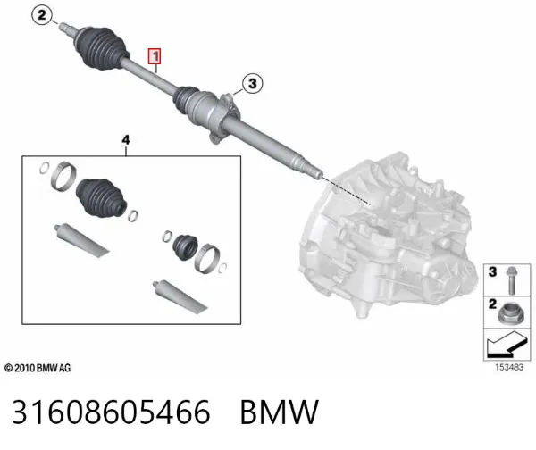 Semieje delantero derecho 31608605466 BMW