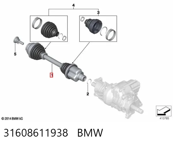 Semieje delantero derecho 31608611938 BMW