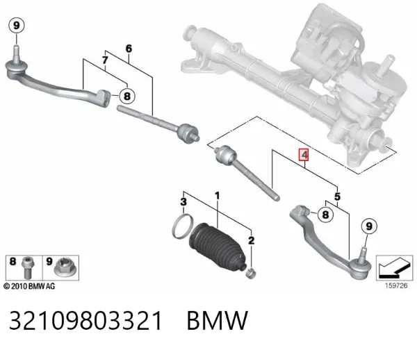 Barra de dirección completa izquierda 32109803321 BMW