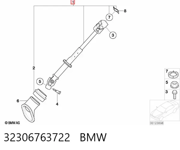 Eje inferior de la columna de dirección 32306763722 BMW