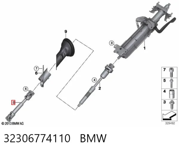 Eje inferior de la columna de dirección 32306774110 BMW