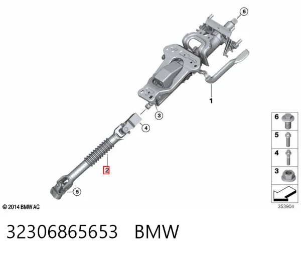 Eje inferior de la columna de dirección 32306865653 BMW