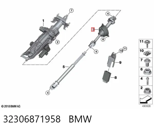 Eje superior de la columna de dirección 32306871958 BMW