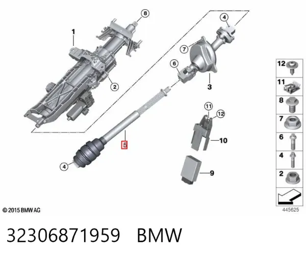 Eje inferior de la columna de dirección 32306871959 BMW