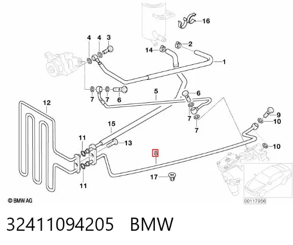 Manguera de baja presión de la dirección asistida, de la cremallera al radiador 32411094205 BMW
