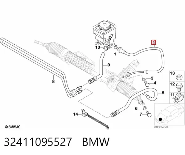 Manguera de alta presion de direccion, hidráulica 32411095527 BMW
