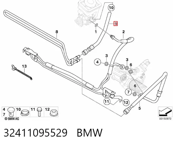 Manguera de baja presión de dirección asistida, de la cremallera al depósito 32411095529 BMW