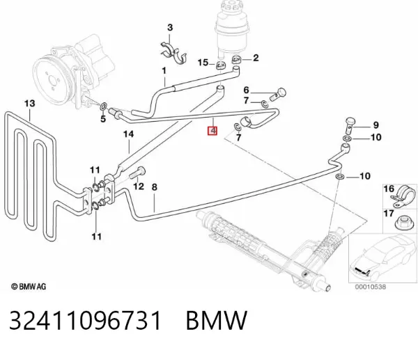 Manguera de alta presion de direccion, hidráulica 32411096731 BMW