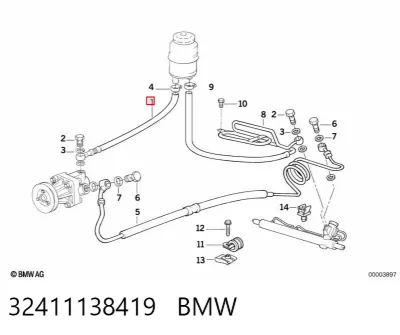 Manguera de baja presión de dirección asistida, del depósito a la bomba BMW 32411138419