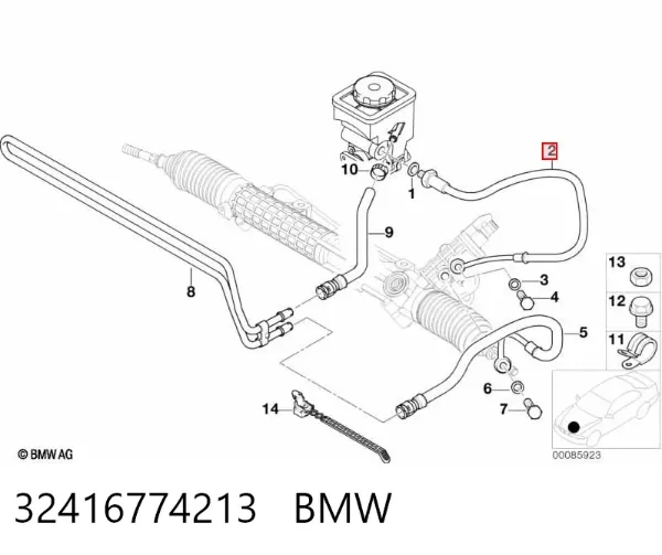 Manguera de alta presion de direccion, hidráulica 32416774213 BMW