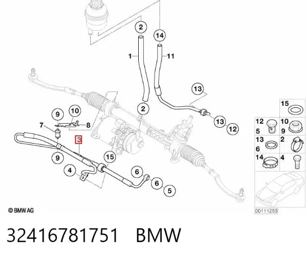 Manguera de alta presion de direccion, hidráulica 32416781751 BMW