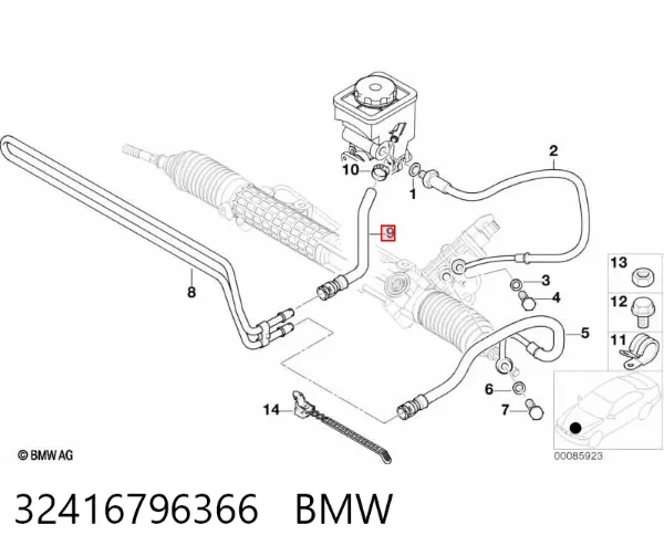 Manguera de baja presión de dirección asistida, de la cremallera al depósito 32416796366 BMW
