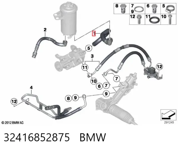 Manguera de baja presión de dirección asistida, del depósito a la bomba 32416852875 BMW