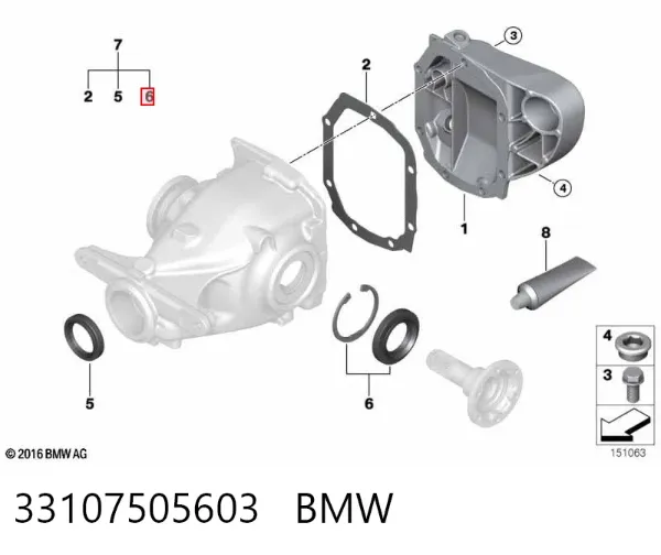 Retén del diferencial del eje trasero 33107505603 BMW