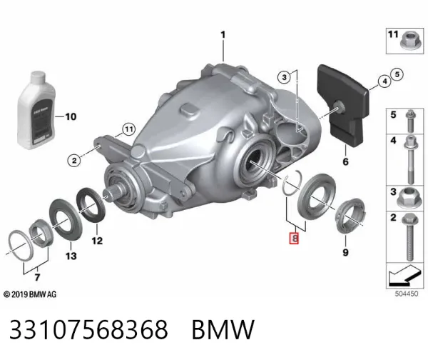 Retén del diferencial del eje trasero 33107568368 BMW