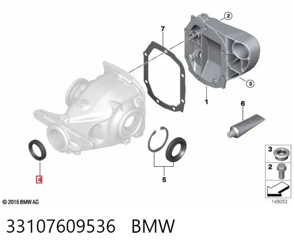 Retén del piñón del diferencial trasero 33107609536 BMW