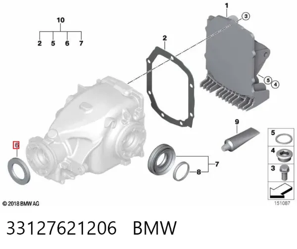 Retén del piñón del diferencial trasero 33127621206 BMW