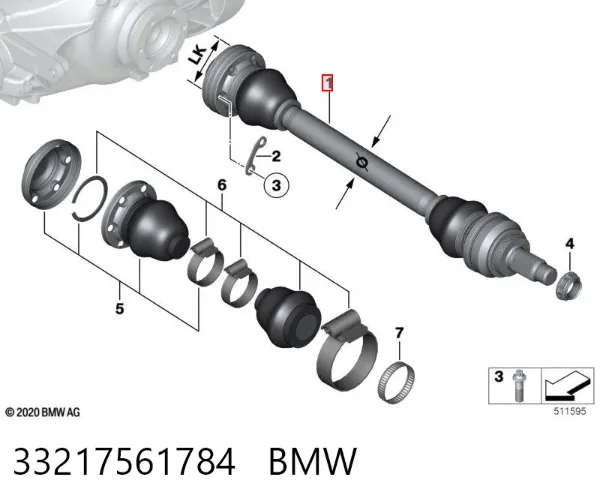 Semieje trasero derecho 33217561784 BMW