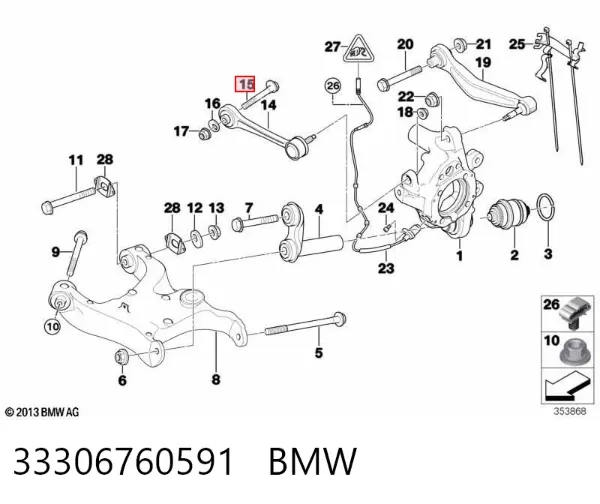 Perno interior del brazo de caída trasero 33306760591 BMW