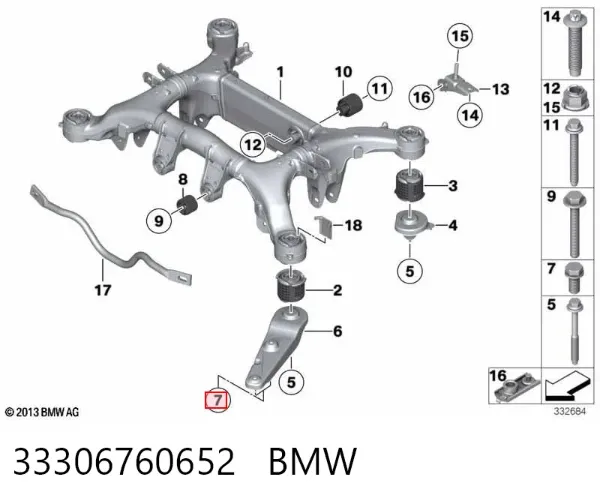 Juego de pernos de fijación del brazo delantero 33306760652 BMW