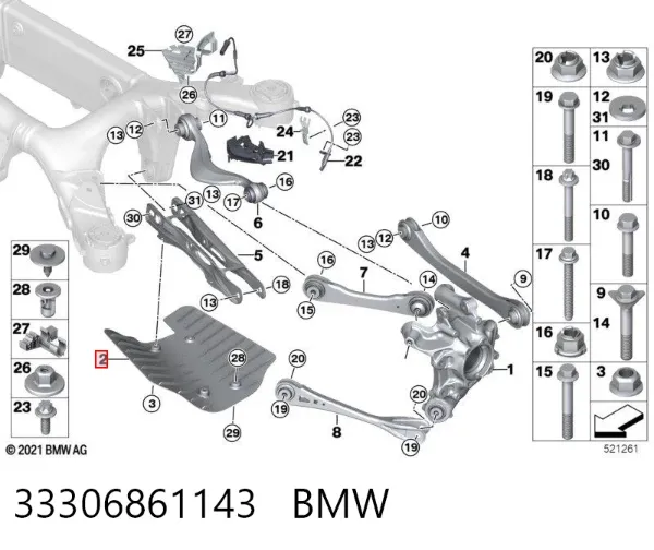 Protección inferior trasera del brazo de suspensión 33306861143 BMW