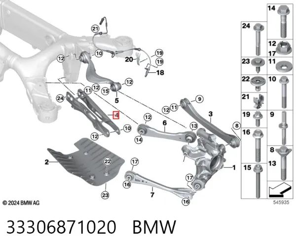 Brazo inferior trasero izquierdo/derecho 33306871020 BMW