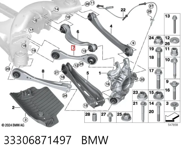 Brazo superior izquierdo de la suspensión trasera 33306871497 BMW
