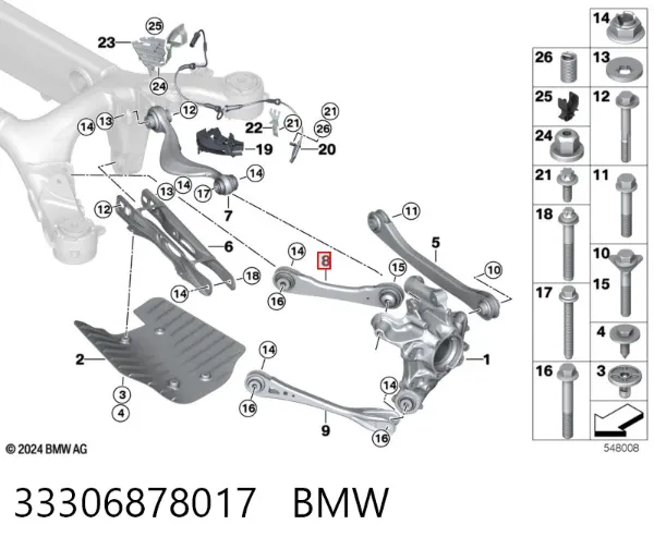 Brazo superior izquierdo de la suspensión trasera 33306878017 BMW