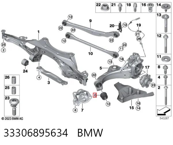 Buje delantero del brazo longitudinal trasero 33306895634 BMW