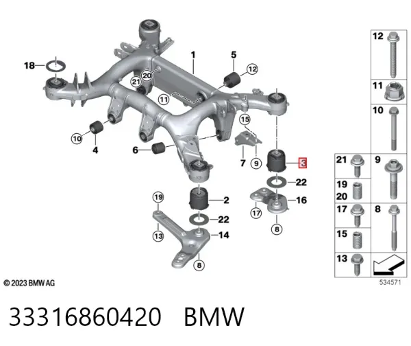 Cojín de viga trasera 33316860420 BMW