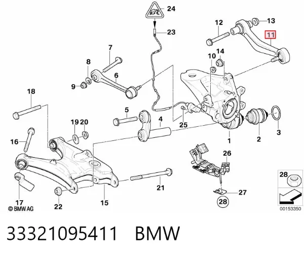 Brazo superior izquierdo de la suspensión trasera 33321095411 BMW