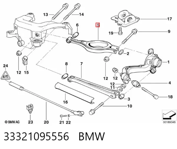 Brazo transversal derecho de suspensión trasera 33321095556 BMW