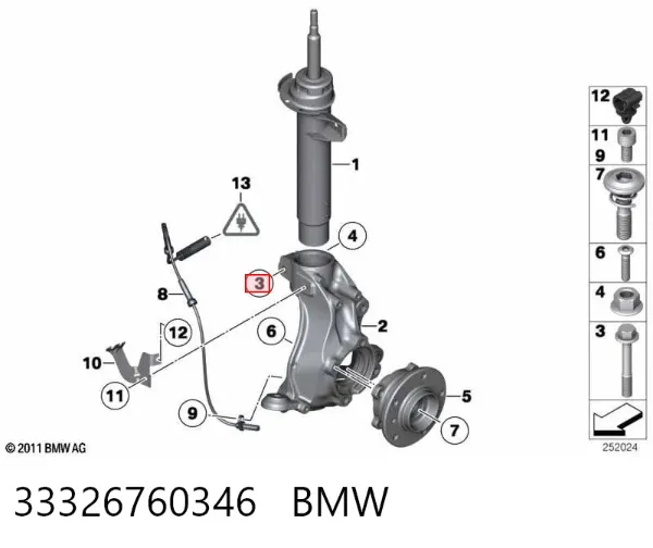 Tornillo de fijación del amortiguador delantero 33326760346 BMW