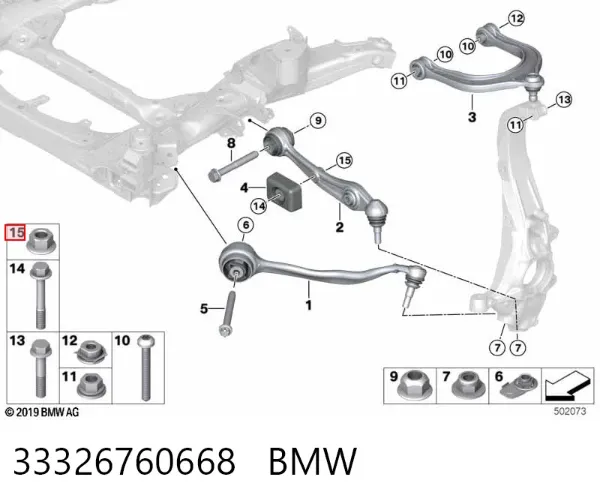 Tuerca del perno de fijación del brazo delantero inferior 33326760668 BMW