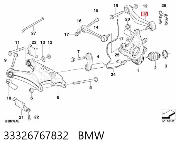 Brazo superior derecho de la suspensión trasera 33326767832 BMW