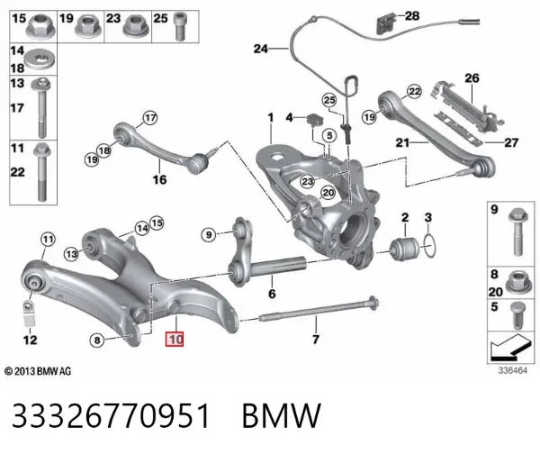 Brazo suspension trasero inferior izquierdo 33326770951 BMW