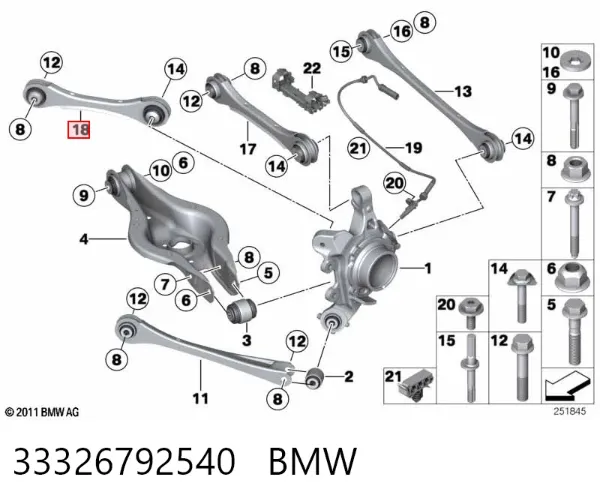 Brazo superior derecho de la suspensión trasera 33326792540 BMW
